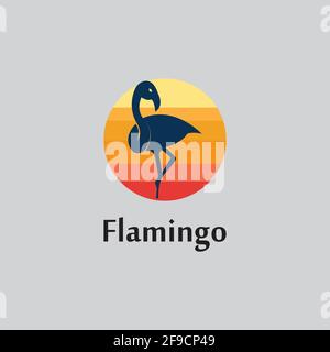 flamingo silhouette scene at sunset logo design vector Stock Vector