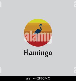 flamingo silhouette scene at sunset logo design vector Stock Vector