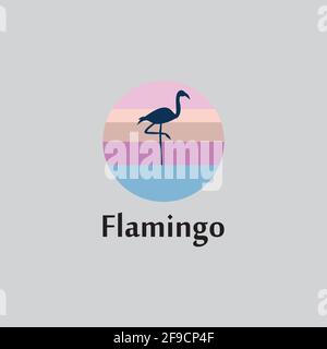 flamingo silhouette scene at sunset logo design vector Stock Vector