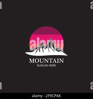 Mountain sun logo design concept template vector Stock Vector