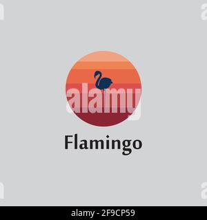 flamingo silhouette scene at sunset logo design vector Stock Vector