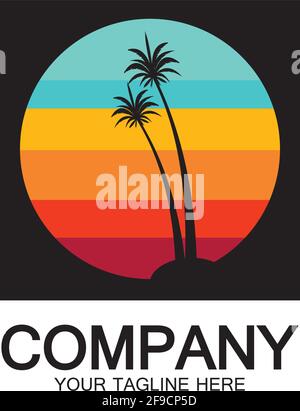 Palm Tree Beach Vintage Icon. Stock Vector
