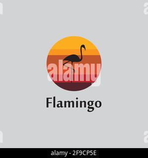 flamingo silhouette scene at sunset logo design vector Stock Vector
