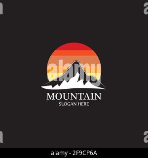 Mountain sun logo design concept template vector Stock Vector