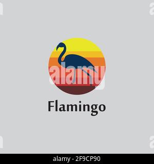 flamingo silhouette scene at sunset logo design vector Stock Vector