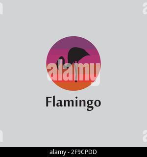 flamingo silhouette scene at sunset logo design vector Stock Vector