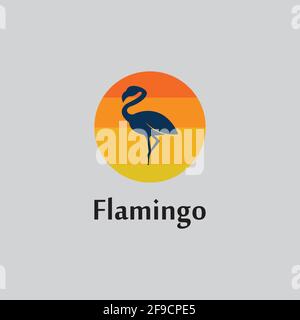 flamingo silhouette scene at sunset logo design vector Stock Vector