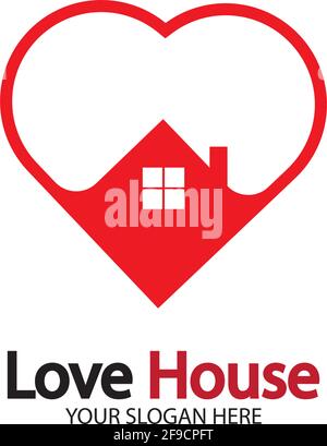 Love Home Logo. Heart and House Icon Combination. Health and Care Symbol. Flat Vector Logo Design Template Stock Vector