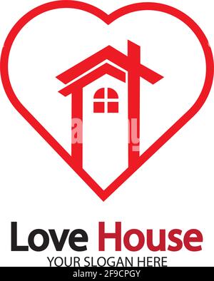 Love Home Logo. Heart and House Icon Combination. Health and Care Symbol. Flat Vector Logo Design Template Stock Vector