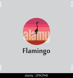 flamingo silhouette scene at sunset logo design vector Stock Vector