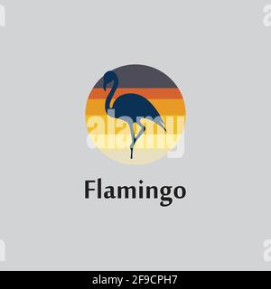flamingo silhouette scene at sunset logo design vector Stock Vector