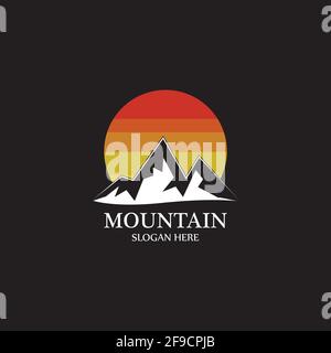Mountain sun logo design concept template vector Stock Vector