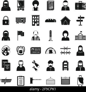 Global illegal immigrants icons set, simple style Stock Vector