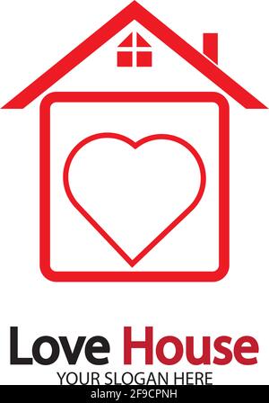 Love Home Logo. Heart and House Icon Combination. Health and Care Symbol. Flat Vector Logo Design Template Stock Vector