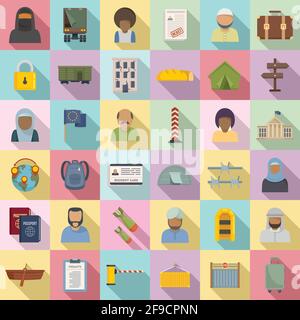 Illegal immigrants icons set, flat style Stock Vector