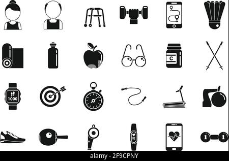 Sport workout seniors icons set, simple style Stock Vector