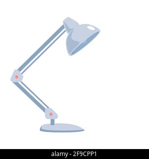 Silver Table lamp vector object isolated on white background. Metal modern reading lamp flat icon illustration. Clip art design element. Stock Vector
