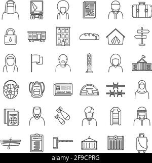 Africa illegal immigrants icons set, outline style Stock Vector