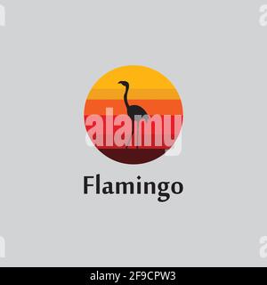flamingo silhouette scene at sunset logo design vector Stock Vector