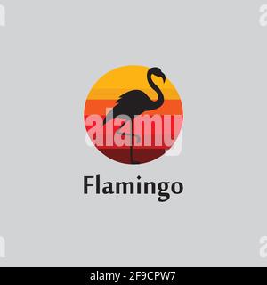 flamingo silhouette scene at sunset logo design vector Stock Vector