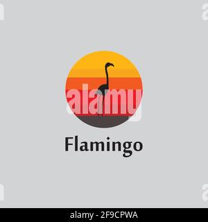 flamingo silhouette scene at sunset logo design vector Stock Vector