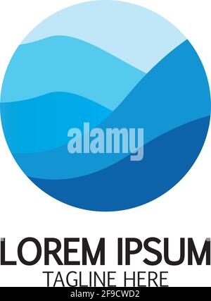 Isolated round shape logo. Blue color logotype. Flowing water image. Sea  ocean  river surface. Stock Vector