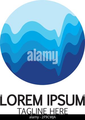 Isolated round shape logo. Blue color logotype. Flowing water image. Sea  ocean  river surface. Stock Vector