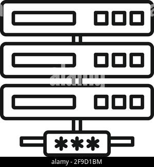 Server network authentication icon, outline style Stock Vector