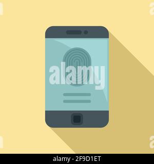 Fingerprint phone authentication icon, flat style Stock Vector