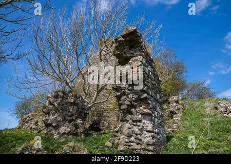 The ancient ruins of the outer court yard walls of the once impressive structure and impressive ruins are situated about a mile and a half from the vi Stock Photo