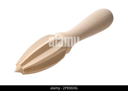 Wooden juicer isolated on white background. Stock Photo