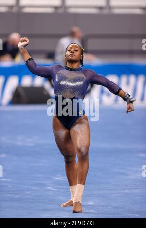 Fort Worth, TX, USA. 17th Apr, 2021. Michigan's Gabby Wilson during the Finals of the 2021 NCAA Women's National Collegiate Gymnastics Championship at Dickies Arena in Fort Worth, TX. Kyle Okita/CSM/Alamy Live News Stock Photo