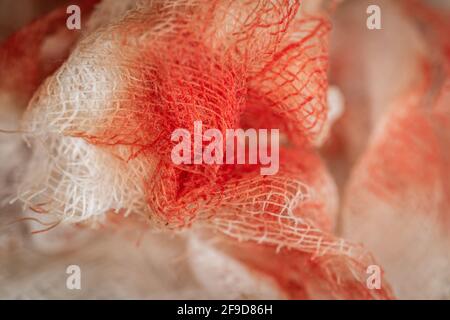 Bloody gauze bandage close up view photo Stock Photo