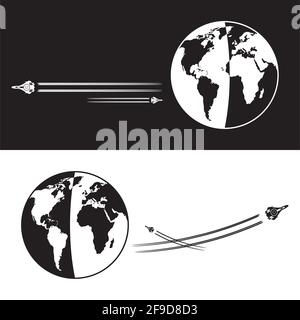 Spaceship travelling to and from the Earth - vector illustration