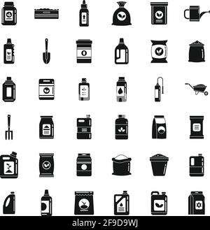 Organic fertilizer icons set, simple style Stock Vector