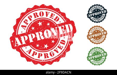 Approved Rubber Stamp around Grunje on White Background. Approved Sign Design Template. Stock Vector