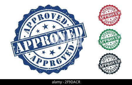 Approved Rubber Stamp around Grunje on White Background. Approved Sign Design Template. Stock Vector