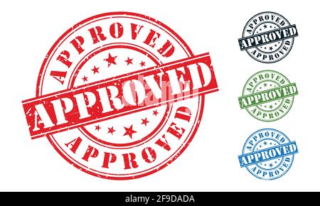 Approved Rubber Stamp around Grunje on White Background. Approved Sign Design Template. Stock Vector
