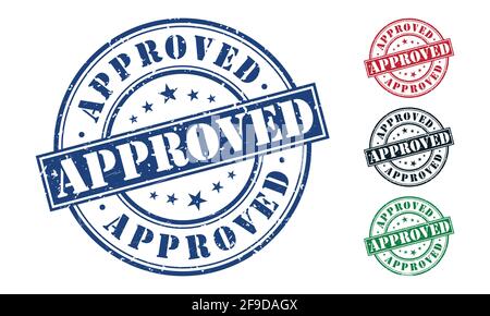 Approved Rubber Stamp around Grunje on White Background. Approved Sign Design Template. Stock Vector