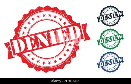 Denied Rubber Stamp around Grunje on White Background. Denied Sign Design Vector Illustration. Stock Vector