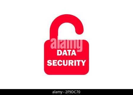 Red lock with the words DATA SECURITY written on it isolated on a white background Stock Photo