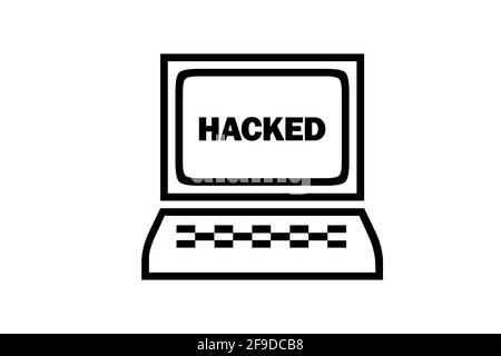Icon of a laptop with the word hacked on the desktop isolated on a white background Stock Photo