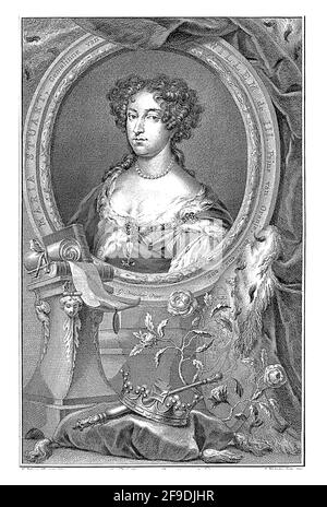 Portrait of Maria II in an oval with edge lettering. Stock Photo