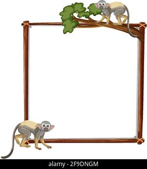 Empty banner with squirrel monkey on white background illustration Stock Vector