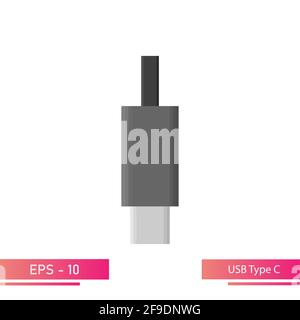 USB type C-gray color in a realistic design. On a white background. Flat vector illustration. Stock Vector