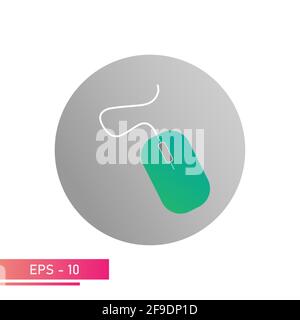 The icon, the computer mouse is green on a gray circle. On a white background. Devices for the computer. Flat vector illustration. Stock Vector