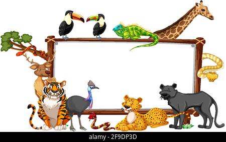 Empty banner with wild animals on white background illustration Stock Vector