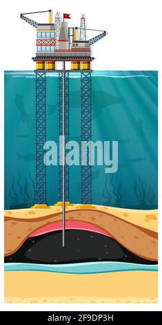Offshore oil drilling scene illustration Stock Vector