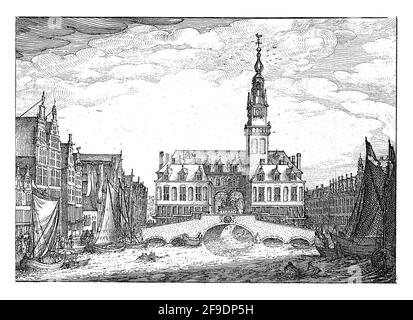 View of the Hendrik de Keyser Stock Exchange in Amsterdam, seen from the Rokin. View of the Koopmansbeurs of city architect Hendrick de Keyser in Amst Stock Photo