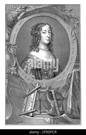 Portrait of Amalia in an oval with edge lettering. In the bottom margin